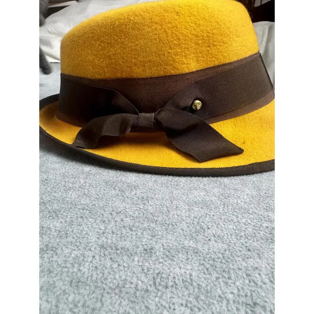 vintage grace hats mustard wool fedora wide brim‎ boho retro statement hat